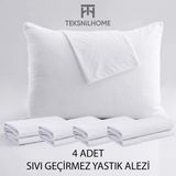 Teksnil Home | %100 Pamuk Sıvı Geçirmez 4’lü Yastık Alezi Koruyucu | Koruyucu Yastık Kılıfı | 50 x 70 | - 50 x 70 cm - Beyaz