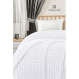 Teksnil Home | %100 Pamuk Waffle Desen Tek Kişilik Beyaz Pike | Yatak Örtüsü | 160X230 | Çok Amaçlı Örtü
