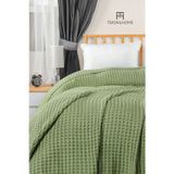 TeksNil Home | %100 Pamuk Waffle Desen Tek Kişilik Yeşil Pike | Yatak Örtüsü | 160x230 | Çok Amaçlı Örtü