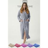 Teksnil Home %100 Pamuklu Unisex Bornoz Şalyaka Cepli Büyük Beden 3Xl 4Xl Gri Erkek Kadın Bornoz