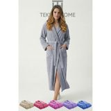 Teksnil Home | %100 Pamuklu Unisex Bornoz Şalyaka Cepli Büyük Beden Erkek Kadın Gri 4xl Bornoz - Gri - Mavi