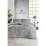 TeksNil Home Çift Kişilik | Çift Taraflı Gri Welsoft Yorgan | 195 x 215 | Zigzak - Damla - Baklava Desen