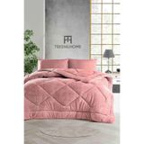 TeksNil Home Çift Kişilik | Çift Taraflı Pembe Welsoft Yorgan | 195 x 215 | Zigzak - Damla - Baklava Desen