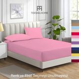 Teksnil Home | Ranforce | Pamuklu Çift Kişilik Pembe Lastikli Çarşaf | 14 Renk | Fıtted | 140X200
