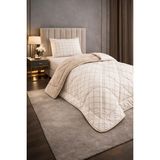 Teksnil Home Tek Kişilik Yorgan Seti Krem Kare Desenli Welsoft,anti Alerjik,çift Taraflı (Yorgan + 1 Yastık Kılıfı) - 155 x 215 cm