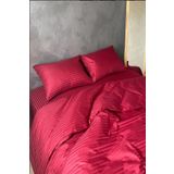 Tekstil Home 5 Yıldızlı Lüx Otel Tipi Çift Kişilik Lastikli Çizgili Pamuk Saten Nevresim Takımı Bordo Kırmızı