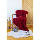Tekstil Home Çift Taraflı Wellsoft Tv Battaniyesi 100x170cm Koltuk Şalı, Yumuşak Tüylü Peluş Polar Bordo Kırmızı