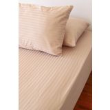 Tekstil Home Lüx Otel Renkli Serisi Tek Kişilik Lastikli Çarşaflı Çizgili Saten Nevresim Takımı Cappicino Renk