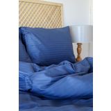 Tekstil Home Lüx Otel Renkli Serisi Tek Kişilik Lastikli Çarşaflı Çizgili Saten Nevresim Takımı Indigo Lacivert
