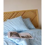 Tekstil Home Lüx Otel Serisi Tek Kişilik Lastikli Çarşaflı Çizgili Pamuk Saten Nevresim Takımı - Açık Mavi - 100 x 200 cm