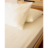 Tekstil Home Lüx Otel Serisi Tek Kişilik Lastikli Çarşaflı Çizgili Pamuk Saten Nevresim Takımı - Ekru - 100 x 200 cm
