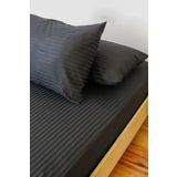 Tekstil Home Lüx Renkli Serisi Siyah Çizgili Pamuk Saten Lastikli Çarşaf Seti Çift Kişilik
