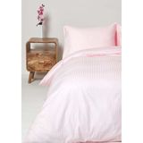 Tekstil Home Tek Kişilik Lastikli Çizgili Pamuk Saten Nevresim Takımı Genç Çocuk - Açık Pudra - 100 x 200 cm