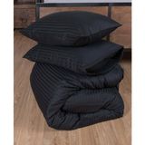 Tekstil Home Tek Kişilik Lastikli Çizgili Pamuk Saten Nevresim Takımı Genç Çocuk - Siyah - 100 x 200 cm
