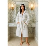 Tekstil Stokları Kapüşonlu Cepli Unisex Kadın Erkek %100 Pamuk Pike Bornoz - L - XL - Beyaz