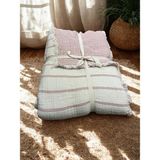 Tekstilize Müslin 7 Kat Çizgili Tek Kişilik Yatak Örtüsü 180X260 (%100 Pamuklu) - Ekru - Pudra - 180 x 260 cm