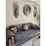 Tekstilsa Yeni Moda Lüks Kadife Süngerli Koltuk Çekyat Örtüsü (12 Parça Takım 3,3,1,1) Koyu Gri - 95 x 200 cm