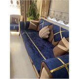Tekstilsa Yeni Moda Lüks Kadife Süngerli Koltuk Çekyat Örtüsü (12 Parça Takım 3,3,1,1) Lacivert - 95 x 200 cm