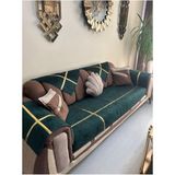 Tekstilsa Yeni Moda Lüks Kadife Süngerli Koltuk Çekyat Örtüsü (12 Parça Takım 3,3,1,1) Yeşili Rengi - 95 x 200 cm