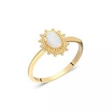 Tektaş Altın Yüzük - 14 Ayar Altın Oval Çiçek Desenli Opal Taşlı Minimal Tek Taş Yüzük - Eşe Yüzük