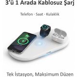Tekvora 3’ü 1 Arada Kablosuz Şarj Istasyonu | Telefon Akıllı Saat Kulaklık | Type-C | Hızlı Şarj Destekli - Beyaz