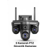 Tekvora 5 Kameralı Ptz Wifi Güvenlik Kamerası | 10X Zoom | Gece Görüş | Sesli Iletişim | Hareket Algılama - Siyah