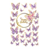 telaşe memuru Happy Birthday ve Kelebek Yenilebilir Pasta Resmi Baskısı - Yenilebilir Kağıt ve Pasta Süsleri