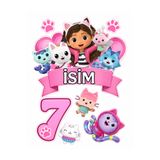 telaşe memuru İSİMLİ - 7 Yaş Gabby Pasta Süsü - Pasta Resmi ve Pasta Baskısı- Yenilebilir Kağıt