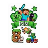 telaşe memuru İSİMLİ - 8 Yaş Minecraft Pasta Süsü - Pasta Resmi ve Pasta Baskısı- Yenilebilir Kağıt