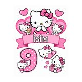 telaşe memuru İSİMLİ - 9 Yaş Hello Kitty Pasta Süsü - Pasta Resmi ve Pasta Baskısı- Yenilebilir Kağıt