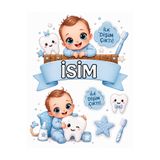 telaşe memuru İSİMLİ - İlk Dişim Çıktı Erkek Bebek Temalı Yenilebilir Pasta Süsü - Diş Buğdayı Pasta Resmi ve Baskısı Yenilebilir Kağıt