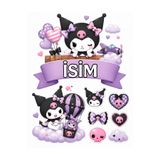 telaşe memuru İSİMLİ - Kuromi Yenilebilir Pasta Süsü - Kuromi Pasta Resmi ve Baskısı Yenilebilir Kağıt