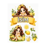 telaşe memuru İSİMLİ - Limon Temalı Kız Çocuk Yenilebilir Pasta Süsü - Limon Pasta Resmi ve Baskısı Yenilebilir Kağıt