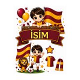 telaşe memuru İSİMLİ - Sarı Kırmızı Taraftar Temalı Yenilebilir Pasta Süsü - Pasta Resmi ve Baskısı Yenilebilir Kağıt