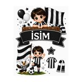 telaşe memuru İSİMLİ - Siyah Beyaz Taraftar Temalı Yenilebilir Pasta Süsü - Pasta Resmi ve Baskısı Yenilebilir Kağıt