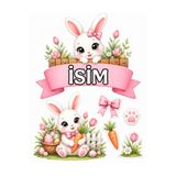 telaşe memuru İSİMLİ - Tavşan Temalı Yenilebilir Pasta Süsü - Tavşan Pasta Resmi ve Baskısı Yenilebilir Kağıt