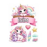 telaşe memuru İSİMLİ - Unicorn Temalı Yenilebilir Pasta Süsü - Unicorn Pasta Resmi ve Baskısı Yenilebilir Kağıt
