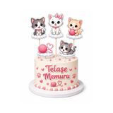 telaşe memuru Kedi Temalı Pasta Süsü ve Doğum Günü Konsepti Parti Malzemeleri ve Çubuklu Pasta Süsü