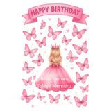 telaşe memuru Kelebek Kız ve Happy Birthday Yenilebilir Pasta Resmi Baskısı - Yenilebilir Kağıt ve Pasta Süsleri