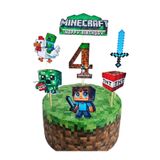telaşe memuru Minecraft Pasta Süsü ve Minecraft Temalı 4 Yaş Doğum Günü Konsepti - Kalın Kağıt Baskısı