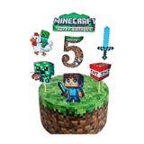 telaşe memuru Minecraft Pasta Süsü ve Minecraft Temalı 5 Yaş Doğum Günü Konsepti - Kalın Kağıt Baskısı