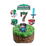 telaşe memuru Minecraft Pasta Süsü ve Minecraft Temalı 7 Yaş Doğum Günü Konsepti - Kalın Kağıt Baskısı
