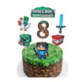 telaşe memuru Minecraft Pasta Süsü ve Minecraft Temalı 8 Yaş Doğum Günü Konsepti - Kalın Kağıt Baskısı