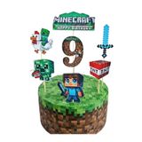 telaşe memuru Minecraft Pasta Süsü ve Minecraft Temalı 9 Yaş Doğum Günü Konsepti - Kalın Kağıt Baskısı
