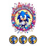telaşe memuru Sonic Pasta Süsü - Yenilebilir Kağıt Pasta Baskısı Doğum Günü Süsleri Model 1