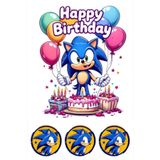 telaşe memuru Sonic Pasta Süsü - Yenilebilir Kağıt Pasta Baskısı Doğum Günü Süsleri Model 2