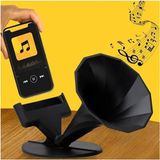 Telefon Pasif Hoparlör Ses Yükseltici Stand – Vintage Gramofon Tasarımlı Akustik Amplifikatör - Siyah