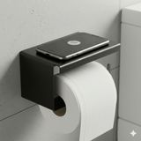Telefon Raflı Modern Duvara Monte Tuvalet Kağıdı Tutacağı, Mat Siyah, Metal Yapı, Banyo Doku Rulo Dispenseri, Paslanmaz Metal, Yerden Tasarruflu Tasarım