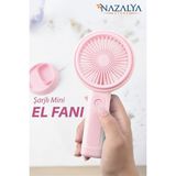 Telefon Standlı Taşınabilir El Masa Fanı - Mini Vantilatör Masaüstü Şarjlı Soğutucu - Pembe
