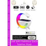 #Telefonstandı Rgb Led Işıklı Kablosuz Şarjlı Masa Lambası Saatli Hoparlör Telefon Standı 3 İn 1 Speaker